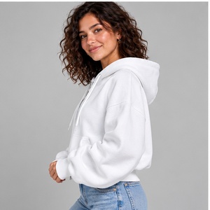 Custom Logo <b>Women</b> Cropped Zip Up <b>Hoodie</b> <b>White</b> Fleece Drop Shoulder Crop Top Sweatshirt Loose Casual Varsity Hooded Jacket Street - Product Image 4
