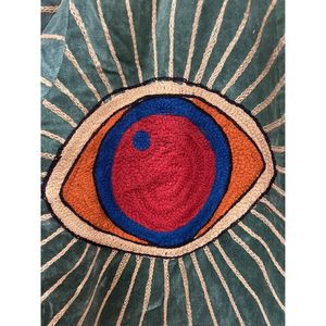 Hand Embroidered <b>Velvet</b> Jacket <b>Women</b> Mandarin Collar Full Sleeve Autumn Bohemian Eye Pattern Open Front <b>Coat</b> - Product Image 4