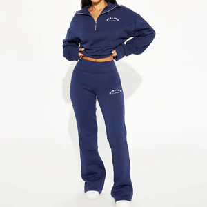 Ensemble de jogging surdimensionné personnalisé pour femme, 2 pièces, pantalon de survêtement en coton avec sweat à capuche zippé, style décontracté, survêtement pour le jogging féminin - Product Image 1