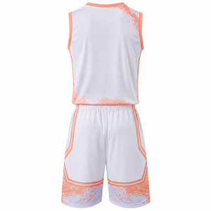 Ensemble d'uniformes de basketball unisexes respirants imprimés par sublimation personnalisée, 100 % polyester, maillot sans manches à col en V et short élastique - Product Image 2