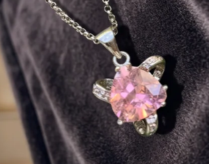 Heart Shaped Pink Zircon Silver Bohemian Style Snake Chain Pendant <b>Necklace</b> for Women Handmade Gemstone Jewelry H.A. Gems - Product Image 2
