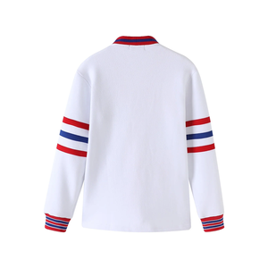 <b>Women's</b> White <b>Fleece</b> <b>Cardigan</b> Long Sleeve V-Neck Contrast Color Button Front USA Lettering Preppy Style - Product Image 2