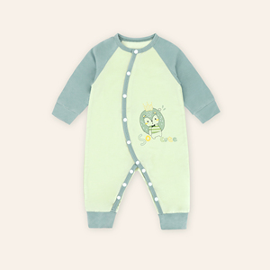 Ensemble bébé facile à enfiler à bouton unique ALB02 - Tenue respirante en maille modale à manches longues avec motif de dessin animé - Product Image 1
