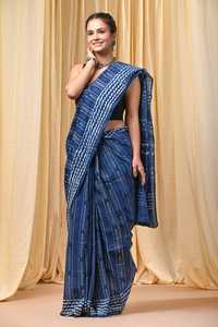 Sari en coton MulMul imprimé au bloc de qualité supérieure pour femmes, léger et doux, tenue traditionnelle indienne, sari en coton MulMul pour femmes - Product Image 3
