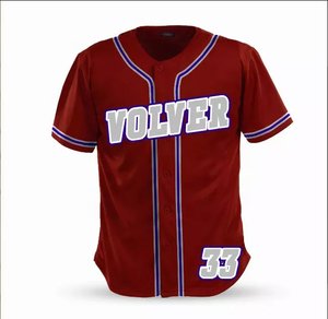 Camiseta de Béisbol Volver para Hombre, Roja, Sin Mangas, con Botones al Frente, 100% Poliéster Transpirable, Diseño a Cuadros, Nombre del Equipo Impreso, Número 33 - Product Image 1