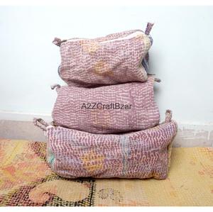 Eco-Friendly Kantha Quilted Waterproof Cosmetic Organizer <b>Makeup</b> Pouches Durable Zipper Tassel Cotton Fabric Lightweight Large - Product Image 1