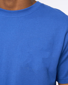 Camiseta Casual de Manga Corta con Cuello Redondo, de Algodón Jersey Azul Sólido, Corte Regular para Hombre - Product Image 4