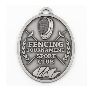 Médaille personnalisée en argent sterling pour tournoi d'escrime, souvenir de compétition, récompense de club - Product Image 1