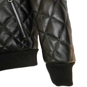 Wholesale High Quality Men Quilted Leather Bomber <b>Jacket</b> Zip Up Regular Fit V-Neck Collar Bomber Genuine Leather <b>Jacket</b> - Product Image 4