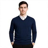 Suéter de Punto Personalizado para Hombre, Cuello en V, Lana/Acrílico, Corte Ajustado, Estilo Casual de Negocios, Color Sólido, Transpirable, de Secado Rápido, para Invierno