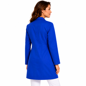 High Quality Womens Lab Coat Custom Logo Notch Lapel Medical Uniform Solid Colour Clinic Workwear Multi Pocket Gown Supplier Kit - Product Image 4