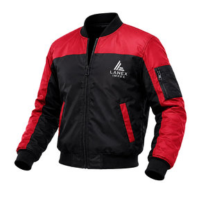 Custom Men's Red Black Bomber <b>Jacket</b> Windproof <b>Zip</b> <b>Up</b> Flight <b>Jacket</b> Lightweight Polyester Casual Winter Coat OEM ODM Manufacture - Product Image 1