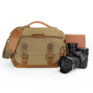 Sac à appareil photo en toile de cuir robuste, imperméable, antichoc, sac de voyage à bandoulière pour appareil photo reflex numérique avec fermeture à glissière LCCB-0018 - Product Image 3