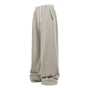 Pantalon à jambes larges pour hommes, taille élastique, cordon de serrage, décontracté, couleur unie, poches latérales - Product Image 4