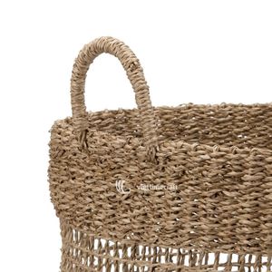 Simple Eco-Friendly Seagrass Storage Basket Oval Woven Organizer <b>Bin</b> with Handles for Home <b>Bedroom</b> Nursery Bathroom Storage - Product Image 2