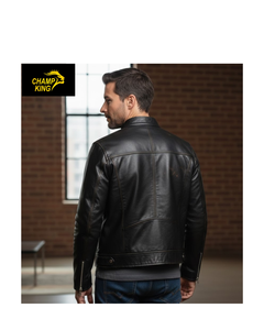 Veste en cuir noir pour homme, style Cafe Racer - Product Image 4