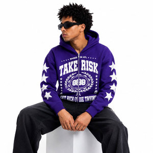 Purple Men's Zip-Up Hoodie Streetwear Sublimation Print <b>Stars</b> Design Regular Fit Knitted Polyester Autumn Style Hoodie - Product Image 5