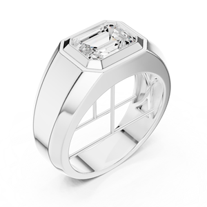 Anillo de sello solitario para hombre con diamante creado en laboratorio en oro amarillo – Anillo de boda de lujo ancho para novio, joyería con diamantes - Product Image 4