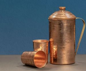 Ensemble de carafes en cuivre pour une routine quotidienne saine, service d'eau, ensemble métallique avec verres, durable, réutilisable, vaisselle de cuisine et de salle à manger - Product Image 2