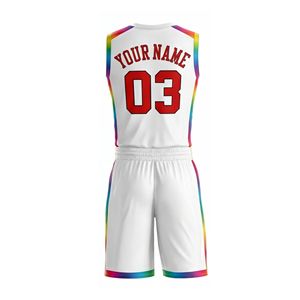White <b>Rainbow</b> Stripe Trim Sleeveless V-Neck Basketball Jersey Professional Team Practice Uniform High Performance Sports Kit - Product Image 2