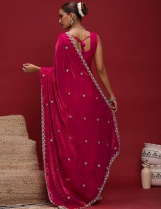 KV Women's Silk <b>Satin</b> Pink Embellished Modern Designer Saree with Unstitched <b>Blouse</b> for Party - Product Image 3