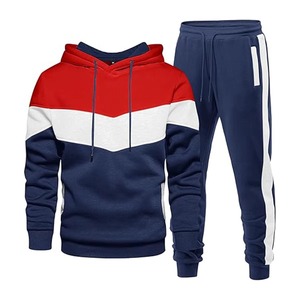 <b>Men's</b> Formal Hoodie Tracksuit Set Navy Red Athletic Sweatshirt Joggers Breathable Fleece Polyester/Cotton Customizable Spring - Product Image 5
