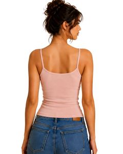 Light Pink Women Lace Trim Ribbed <b>Cami</b> Tank <b>Top</b> Spaghetti Strap Sleeveless Cotton Slim Fit Casual Summer <b>Crop</b> Vest Fashion Wear - Product Image 2