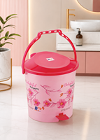 Poubelle à pédale rose avec couvercle, motif de fleurs ravissantes, poubelle cylindrique en plastique, utilisation intérieure et extérieure