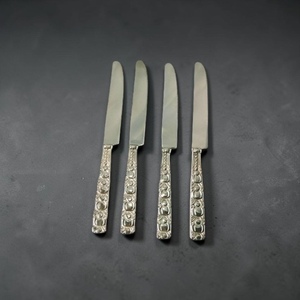 <b>Silver</b> Plated <b>Table</b> Knives Set Vintage Design Long Handle Durable Metal Utensils For Wedding Occasion - Product Image 3