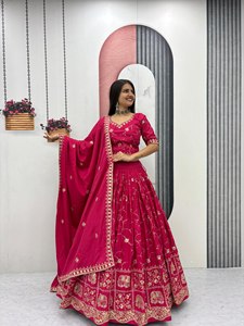 Ensemble Lehenga Choli en soie Vichitra brodée pour femmes, avec dupatta en fil de sequins, tenue traditionnelle pour mariage et fête - Product Image 4