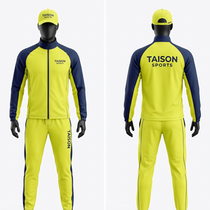 Premium 280 GSM Polyester Spandex Tennis <b>Tracksuit</b> <b>Neon</b> Yellow Navy Panel Design Custom Logo Print Embroidery - Product Image 1
