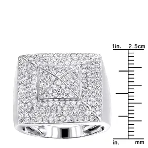 EtherStar 2.50ct Lab Grown Diamond Luxury <b>Mens</b> <b>Ring</b> <b>Gold</b> 3D Pyramid Geometric Pave Round Brilliant Cut Signet Band - Product Image 4