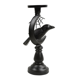 Minimalist <b>Black</b> Aluminum Handmade Eco-Friendly <b>Candlestick</b> Holder with Bird and Moon Design for Home Decoration Religious Use - Product Image 3