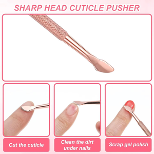 2026 Professional Rose Gold Dual Head Stainless Steel Nail Cuticle Pusher Trimmer & Scraper Tool-Durable Reusable Nail Cleaning - Product Image 2