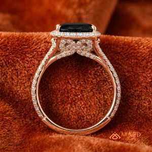 Bague de luxe en moissanite noire pour femme, en or rose, taille coussin, sertie à griffes, bijoux de fiançailles et de mariage, micro-incrustation, cadeau élégant, USA - Product Image 5
