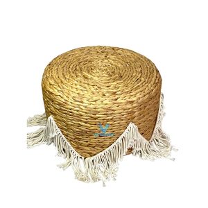 <b>Vintage</b> Living Cotton Water Hyacinth Pouf Natural Woven Ottoman Home Decor Vietnam Manufacturer - Product Image 1