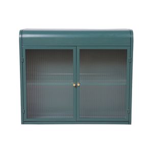 Armadietto Metallico a 2 Ante Verde Militare da Parete con Porte in Vetro Temperato per Bagno, Cucina o Soggiorno - Product Image 6