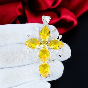 Colgante de Cruz con Gema de Citrino Amarillo, Joyería Hecha a Mano en Plata de Ley 925 para Mujer, Regalo de Cumpleaños para Amigas - Product Image 3