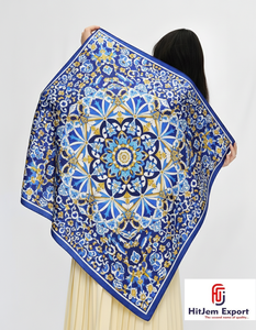 ผ้าพันคอไหมพิมพ์ลายดีไซน์หรูหรา ผ้าคลุมศีรษะแฟชั่น ผ้าพันคอสี่เหลี่ยม ผ้าคลุมไหล่ ผ้าพันคอผู้หญิงสุดหรู ขายส่ง - Product Image 4