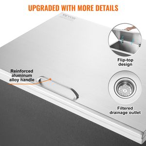 Contenitore per Ghiaccio Commerciale in Acciaio Inox 28"L X 20"W X 17"H, Vasca per Bevande da Esterno 40 qt con Coperchio a Cerniera - Product Image 5