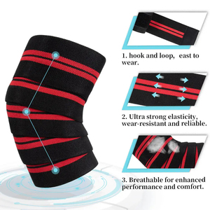 Knee Sleeve <b>Black</b> Red Striped Neoprene Breathable Hook Loop Closure Universal Unisex All Seasons Protection Weightlifting - Product Image 2