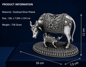Ídolo de ternero oxidado chapado en plata 999, 16x7.5x11cm, 100% latón, Gau Mata Murti Puja, diseño moderno, regalo espiritual para el hogar - Product Image 3