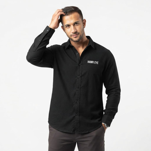 Chemise décontractée à manches longues en coton avec logo personnalisé de haute qualité, chemise noire pour hommes, fabrication OEM ODM - Product Image 5