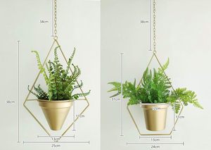 Gold Geometric Metal Plant <b>Hanger</b>,Hanging Plant Pot, Modern Planter, Mid Century Plant Holder, Minimalist Planter for Indoor Out - Product Image 4