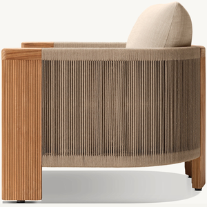 Fauteuil simple en bois avec accents en rotin, équipé de repose-bras robustes et durables, pour l'intérieur ou l'extérieur. - Product Image 3