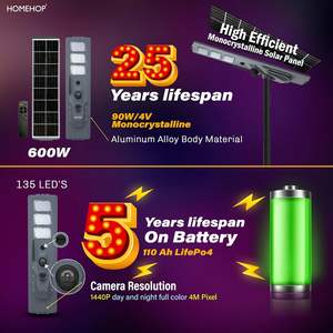 Farolas Solares Homehop de 600 Watts para Exteriores con Cámara de Seguridad, Lámpara con Sensor de Movimiento LED de 135, Impermeable, con Control Remoto - Product Image 4