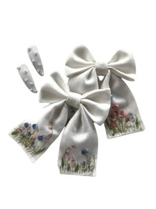 Luxury Mint Green Satin Embroidered Hair <b>Bow</b> <b>Clip</b> Weddings and Fashion Handmade Floral Beaded Long Tail Boutique Hair Accessory - Product Image 2