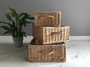 Artex Green Earth Set 3 <b>Wicker</b> <b>Basket</b> Handmade Eco-Friendly Natural Rattan <b>Square</b> Storage <b>Baskets</b> Modern Multifunction Made - Product Image 2