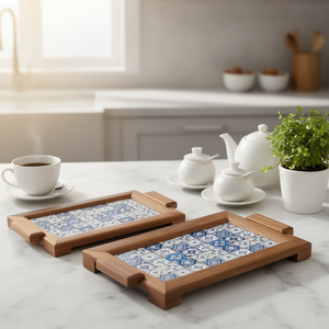 ถาดเสิร์ฟไม้พิมพ์ลายหรูหราสำหรับชา กาแฟ ขนม อาหารเช้า ถาดตกแต่งห้องครัว - Product Image 3