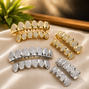 Grillz couleur argent, ensemble complet, aspect diamant, bijoux dentaires, accessoire pour les dents, pour la mode et les soirées - Product Image 3